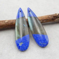 Natural Stone Labradorite Lapis Lazuli Beauty Jewelry Women Earrings Accessories 42x13x5mm 9.8g