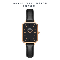 Daniel Wellington DW 手錶 Quadro Sheffield 20X26經典黑真皮皮革小方錶 玫瑰金 DW00100435