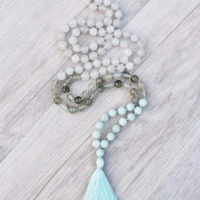 Sky Mala Amazonite Necklace 108 Mala Beads Necklace Hand Knotted Necklaces Meditation Beads Prayer Taeesl Necklaces