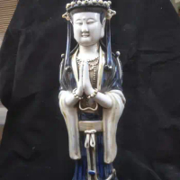 Rare ola Yuan Dynasty（1271-1368) blue Glazed stand Buddha Statue,44.5cm(H)