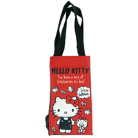 小禮堂 Hello Kitty 方形尼龍保冷水壺袋 保冷杯袋 環保杯袋 飲料杯袋 (紅 小熊)