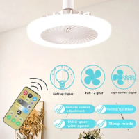 Three-speed Ceiling Fan with Light E27 LED Ceiling Lamp Remote Control Bedroom Living Room Ceiling Light Silent Fans for Room