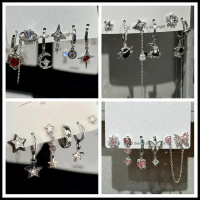 6-piece set of red crystal heart and star dangle earrings in gothic style for women – vintage jewelr