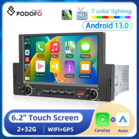 Podofo Universal Android12 Car Radio 6.2" 2+32G Car Stereo Radio 1DIN Carplay Android Auto WIFI Bluetooth FM For Toyota VW
