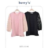 betty’s貝蒂思 鏤空蕾絲七分袖拼接圓領T-shirt(共二色)