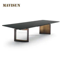 Indoor Nordic Light Luxury Natural Marble Top Dining Table Rectangular Stainless Steel Customized Italian Furniture Set