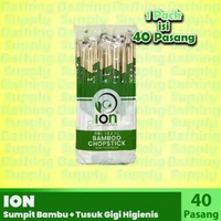 ION Sumpit Bambu + Tusuk Gigi Isi 40 Pasang / Sumpit Kayu Bungkus Steril