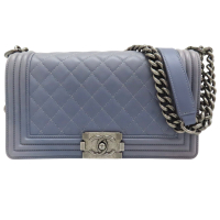 【二手名牌BRAND OFF】CHANEL 香奈兒 灰色 羊皮 Boy 25 鍊帶 肩背包 銀扣 AP0251