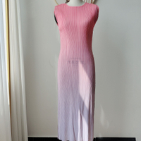 Pleated British Style Temperament Commute High-End Color Printing and Dyeing Slim Dress 8607