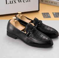 Giày lười nam da bò cao cấp đế khâu LuxWear Penny Loafers màu đen bảo hành 12 tháng GD08