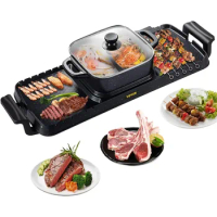 Electric Grill and Hot Pot, Electric Smokeless Grill and Hot Pot, with Dual Temp Control, Multifunctional with Nonstick Coating