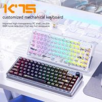 Gaming Keyboard K75 Transparent Bluetooth 2.4g Wireless Usb Mechanical Keyboard Customized Hot Plug Rgb Game Esports Gifts