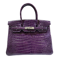 HERMES BIRKIN30 倒V鱷魚 紫色銀扣 框R刻