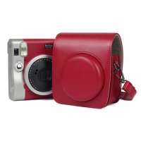 2023 Classic PU Leather Camera Case Protective Compatible For Fujifilm Instax Mini 90 With Shoulder Strap Instax Case Red