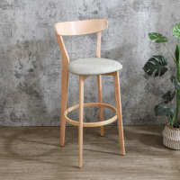 【BODEN】薇奇淺灰色布紋皮革實木吧台椅/吧檯椅/高腳椅-洗白色(高)