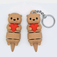 Knitted Articulated Otter With Heart Keychain — Gantungan Berang-berang Coklat Keychain