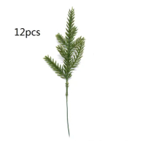 12pcs/set Realistic Pine Needle Twigs Artificial Green Seven-Leaves Branches 17cm Flower Arrangement Decor Christmas Wedding
