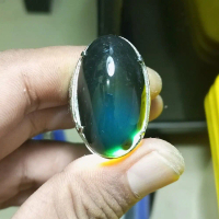 Cincin Batu natural Bacan Doko semkris dim. 34x19x12 Semkris Warna Hitam Pecah Hijau lawasan Ring Al