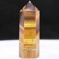 天然水晶六棱柱擺件黃色虎眼石原礦能量療愈桌面飾品六角形