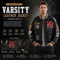 Jaket Varsity Leather Premium Pria – Jacket Kulit Bomber Patch Eksklusif, Tebal & Windproof I 510 Hi