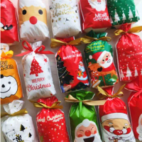 Christmas Halloween New Year Children's Food Plastic Packaging Bag Ribbon Drawstring Bag Candy Biscuit Christmas Gift Bag