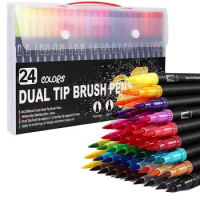 Colouring 24 Colours Dual Brush Felt Tip Art Markers Drawing, Painting, Calligraphy, Colouring Books