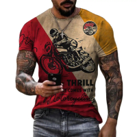 Triumph Motorcycle Graphic 3D Print Men T-shirts Retro Style Summer Round Neck Short Sleeve Polyeste