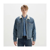 【LEVIS 官方旗艦】男款 牛仔外套/Type3修身版型/Sherpa棉花絨/中藍基本款 熱賣單品 16365-0128