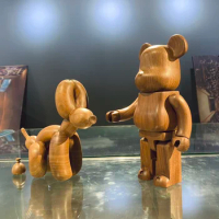 Bearbrick 400% Walnut Bare Bear and Balloon Dog Be@rbrick 28cm Natural Solid Wood Collection Doll Decoration Favorite Wooden Toy