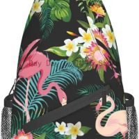 Floral With Flamingo Sling Bag Light Shoulder Bag Hiking Daypacks Crossbody Bags For Women Men