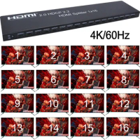 HDMI 2.0 1x16 HDMI Splitter Adatper 4K 60Hz 3D HDR 1080P 1 To 16 Video Distributor Converter for PS4 DVD Laptop PC To TV Monitor