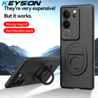 KEYSION Shockproof Case for VIVO V29 5G V27 Matte Hard Plastic Ring Stand Phone Back Cover for VIVO V27 5G V29 5G