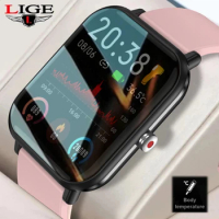 LIGE Body Temperature Monitor Smart Watch Ladies Custom Watch Face watches waterproof Bluetooth For Android iOS Smartwatch Women