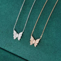 18K White Gold Natural Diamond Butterfly Pendant Necklace Ladies Engagement Party High Jewelry