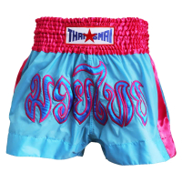 THAISMAI - BS1004 BOXING SHORTS BS-1004 ( MUAYTHAI SHORTS ) NYLON BLUE / PINK  STRIP