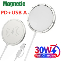 30W Fast Charger USB C Magnetic Wireless Charging Device For iPhone 15 14 13 12 11 Pro Max Mini 8 Plus XR X XS MAX Airpods Pro