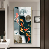 九魚圖風水畫 玄關裝飾畫 聚財九魚圖晶瓷畫 新中式烤瓷走廊過道墻壁掛畫