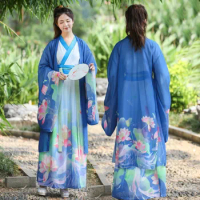 Women Traditional Chinese Han Dynasty Hanfu Wide-sleeved Folk Dance Photography Performance Costumes Plus Size 2XL