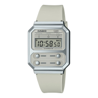 【CASIO 卡西歐】電子錶 膠質錶帶 淡灰復古 LED照明 日常生活防水 A100W(A100WEF-8A)