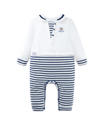 ชุดบอดี้สูทขายาวเด็กเล็กผู้ชาย คอปกกะลาสี รุ่น PCT21530 D26 สี White/Navy Striped