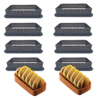 Black Plastic Perforated Egg Tart Mold 4/6/8pcs Rectangle Shaped Tart Ring French Dessert Mould Cutter Pastry Decorating Tools