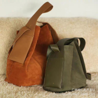... Songmont Suede Ear-Hanging Tote Bag Designer Model Same Lazy Commuter Bag Shoulder Messenger Bag Genuine Leather Bag