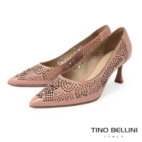 Tino Bellini 巴西進口蕾絲簍空花紋牛皮尖頭高跟鞋FWDV024-藕粉