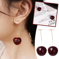 Cute Yuanqi Cherry Earrings Temperament Netflix Long Chelsea Earrings V6B8