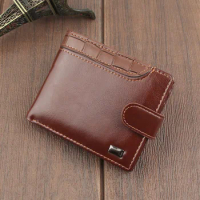 Men's Retro Wallet, Business PU Leather Wallet, Buckle Inner Zipper Solid Color Fashionable Leather Wallet Bag with Hidden Hasp