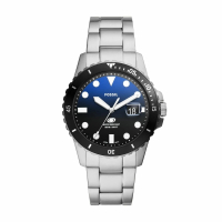 【FOSSIL】Dive 湛藍系列日期手錶 銀色不鏽鋼錶帶 42MM(FS6038)
