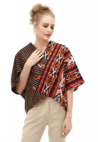 Hamlin Lynelle Atasan Formal Wanita Blouse Crop Top Batik Songket Material Cotton ORIGINAL - Orange
