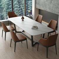 Italian simple modern solid wood slate dining table and chair combination small apartment Nordic marble dining table