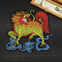1Pcs 12.5*21.5cm Colorful embroidery fire Kirin Cheung Yun lace embroidery cloth decals patch DIY clothing accessories AC521