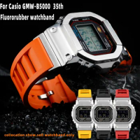 For Casio G-SHOCK GMW-B5000 3459 35th anniversary Waterproof and sweat resistant watch strap soft fluororubber Black watchband